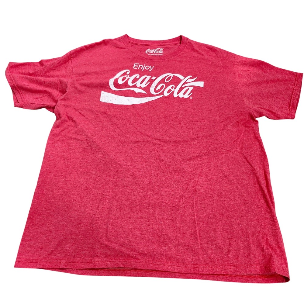 Coca-Cola Mens Graphic T-Shirt Heather Red Distressed Logo 2XL Short Sleeve Tee